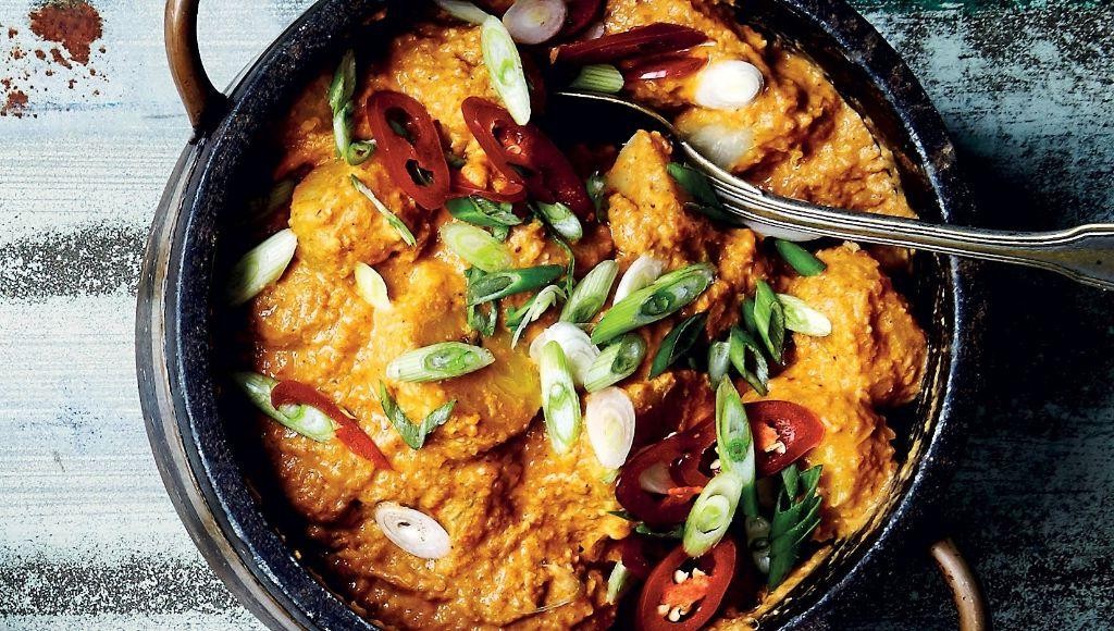 Yam and Plantain Mash with Peanut Sauce