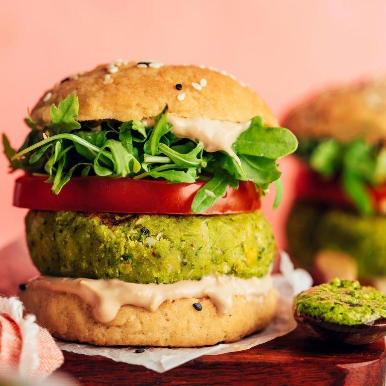 Zucchini Chickpea Burgers with Basil Pesto