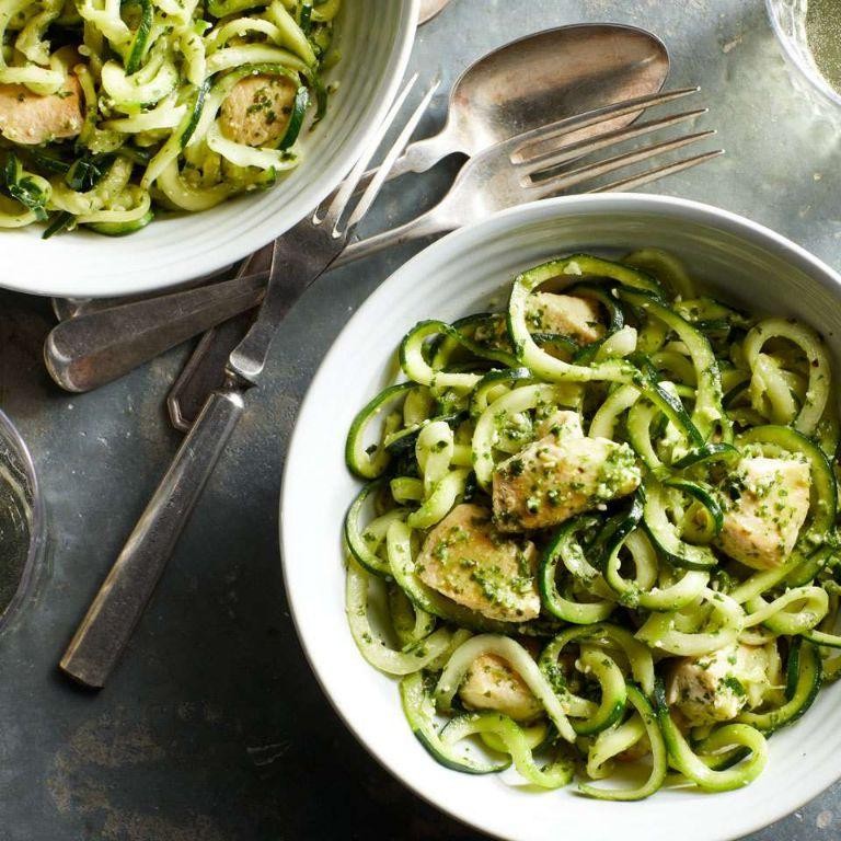 Zucchini Pasta with Pesto and Grilled Chicken